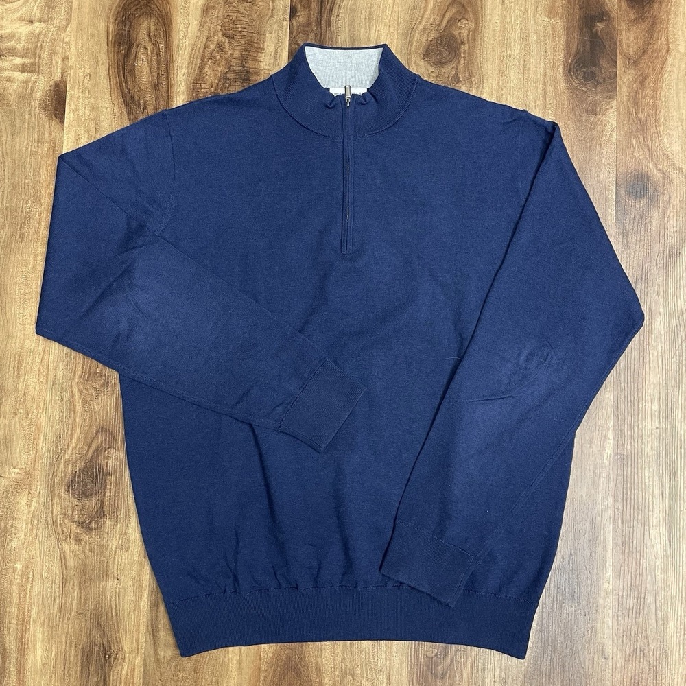 Peter Millar Crown Crafted Quarter Zip Men's L Silk Cotton Blend Blue Sweater